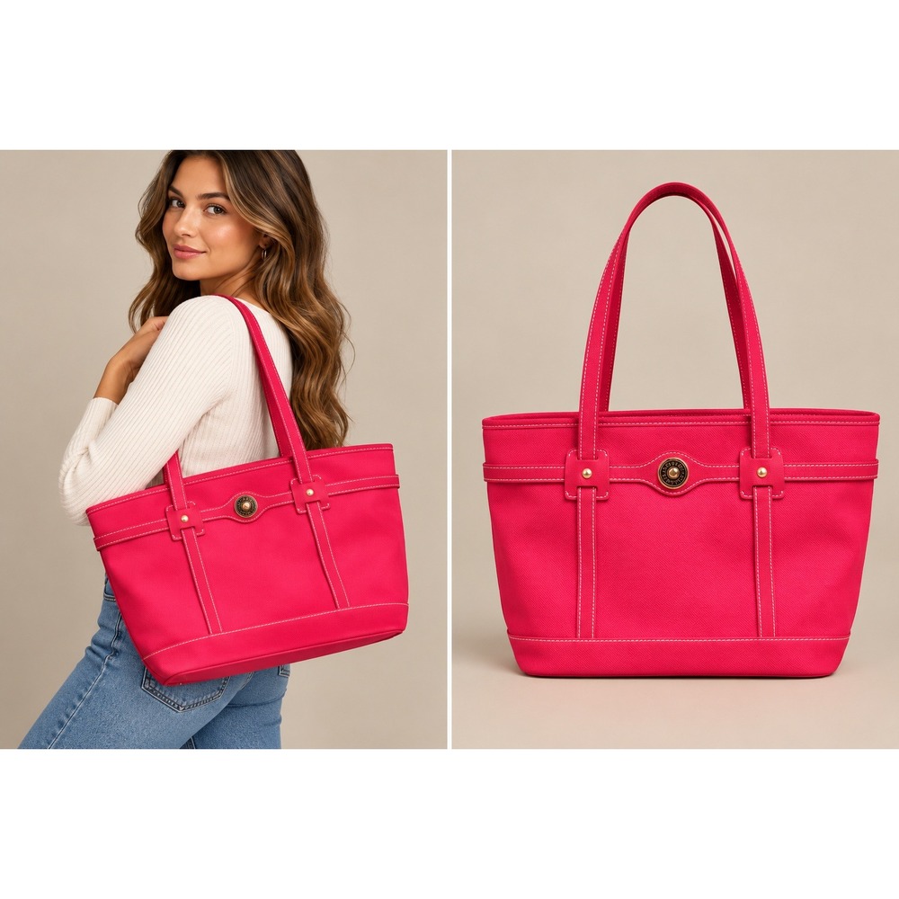 Dooney & Bourke Womens Tote Bag Raspberry Leather Contrast Stitch